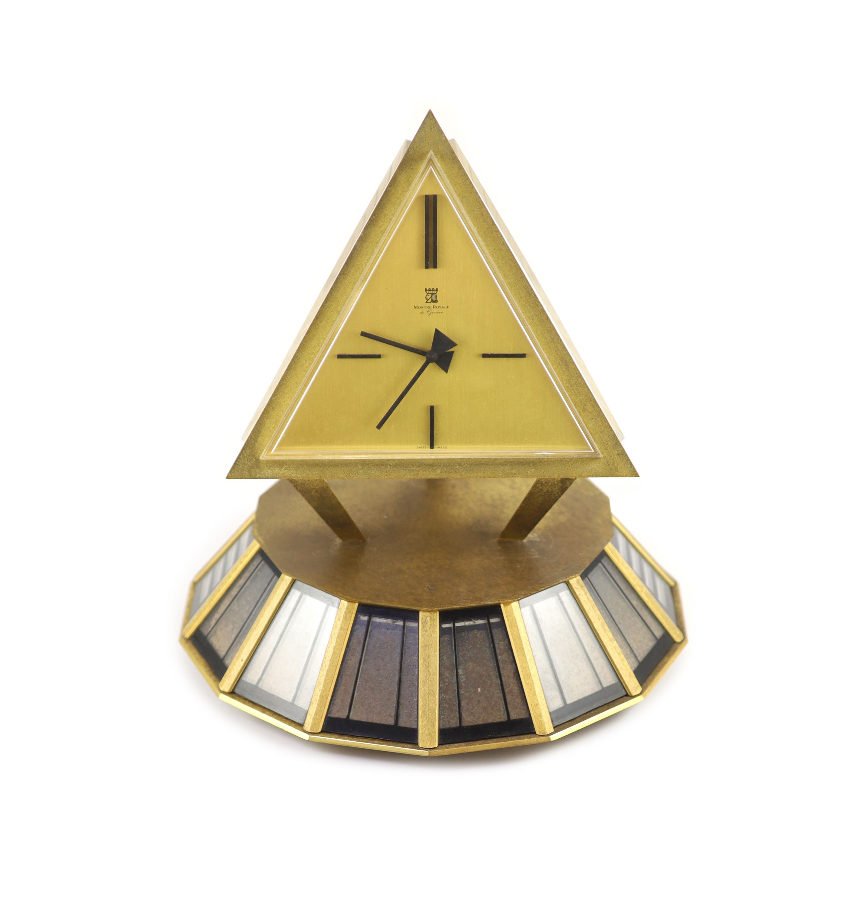 A 1960's Montre Royale de Geneva gilt bronze solar powered timepiece, height 30cm diameter 28cm